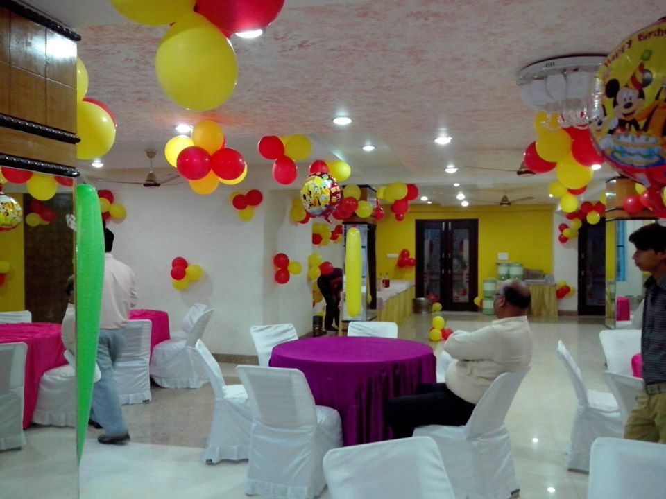 The hall decorated for a family celebration.