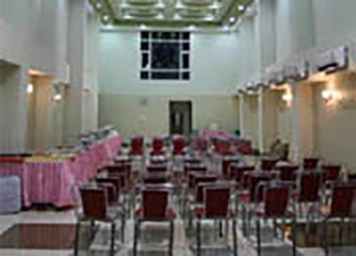 A wide view across the party hall.