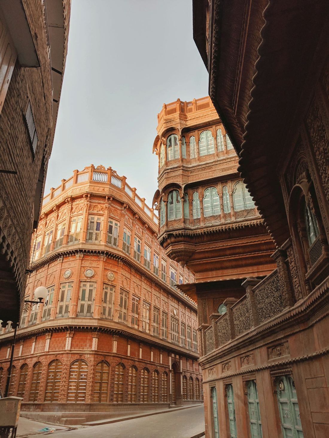 The Rampuria Havelis, cut in red sandstone.