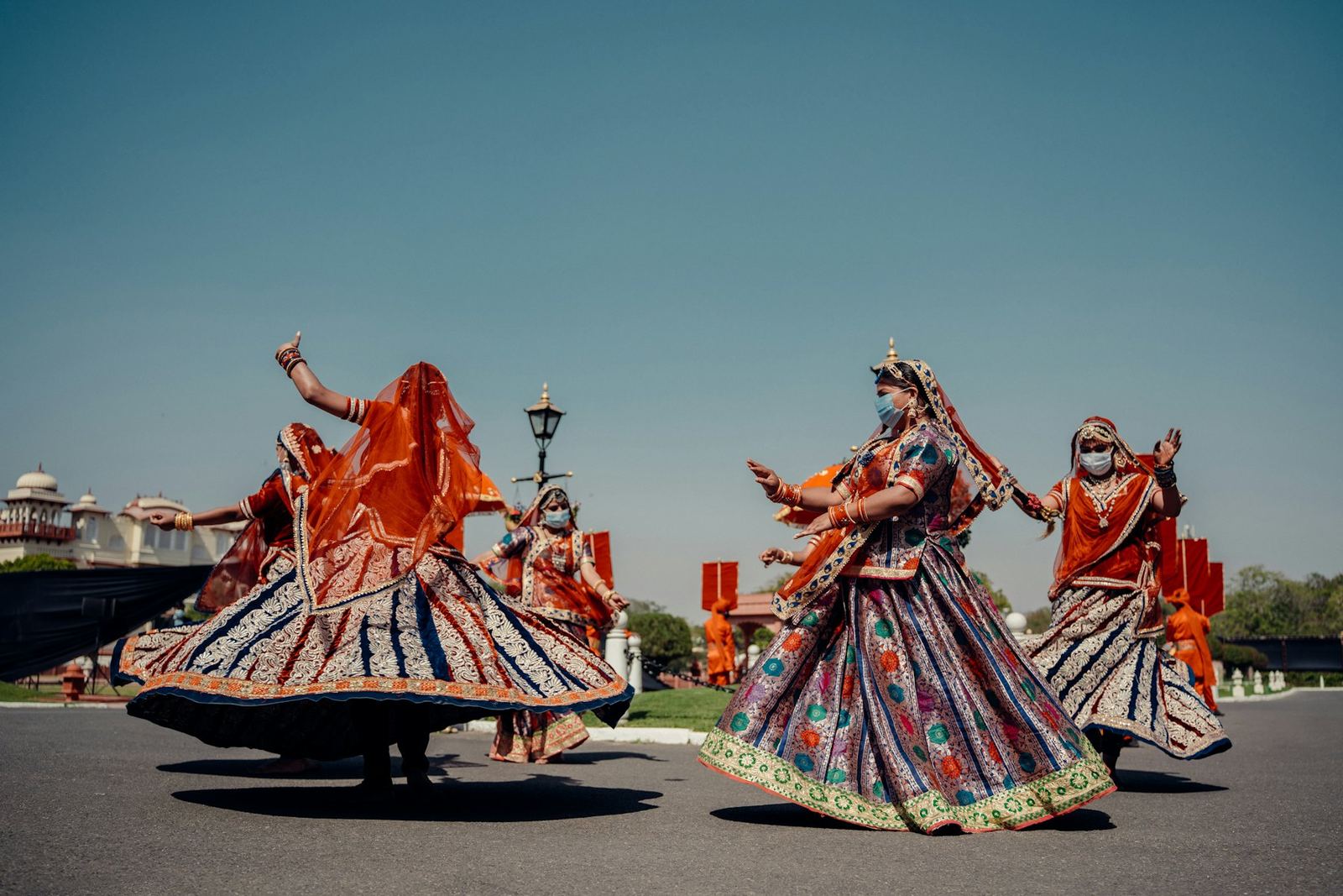 Performers in traditional Rajasthani dress.