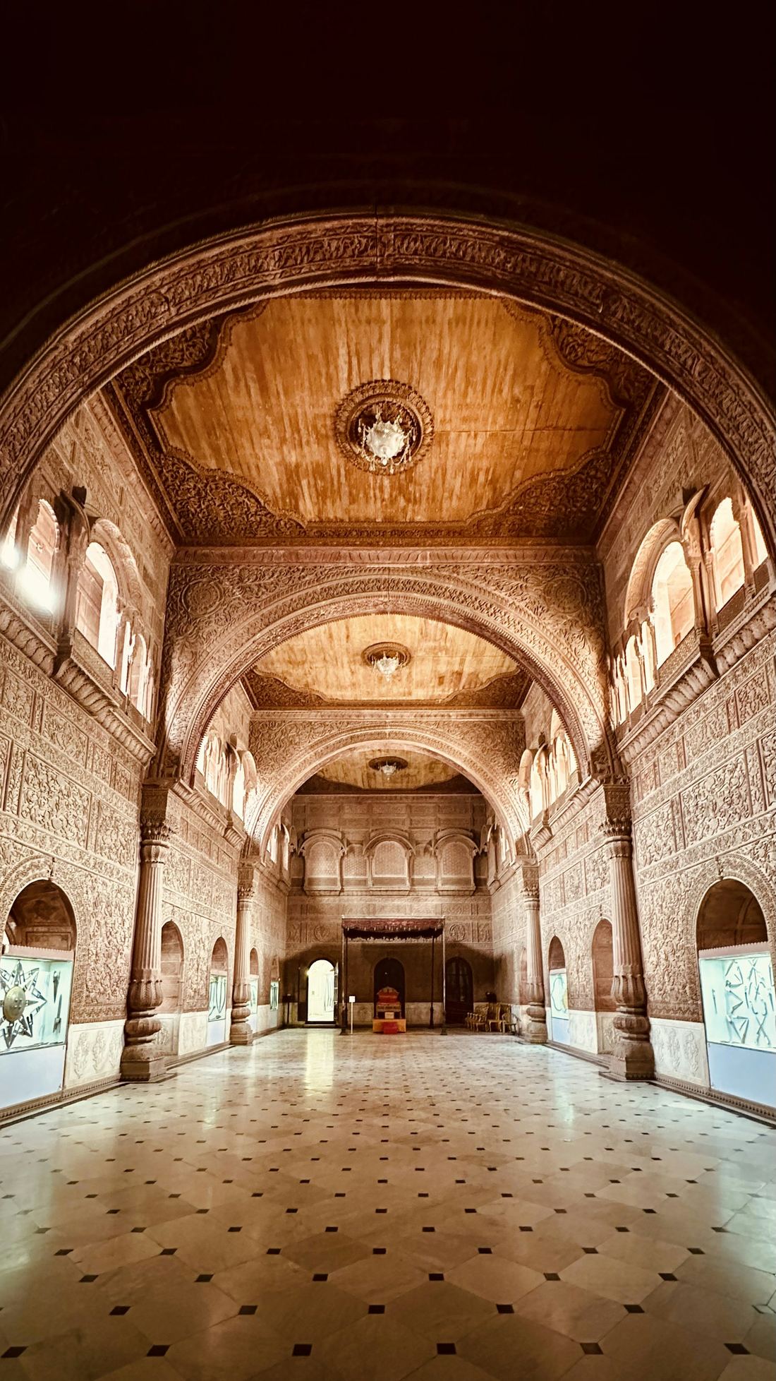 The carved and painted interior of Junagarh Fort.